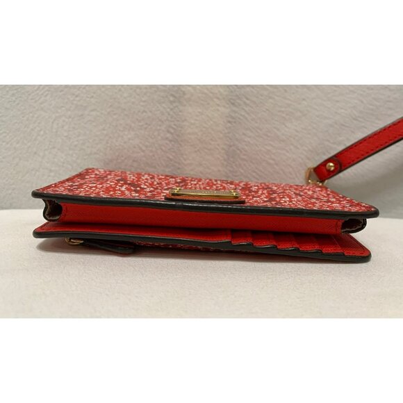 SOLD***Michael Kors Floral Snap Bifold Wallet Wristlet Red Gold - Picture 5 of 12